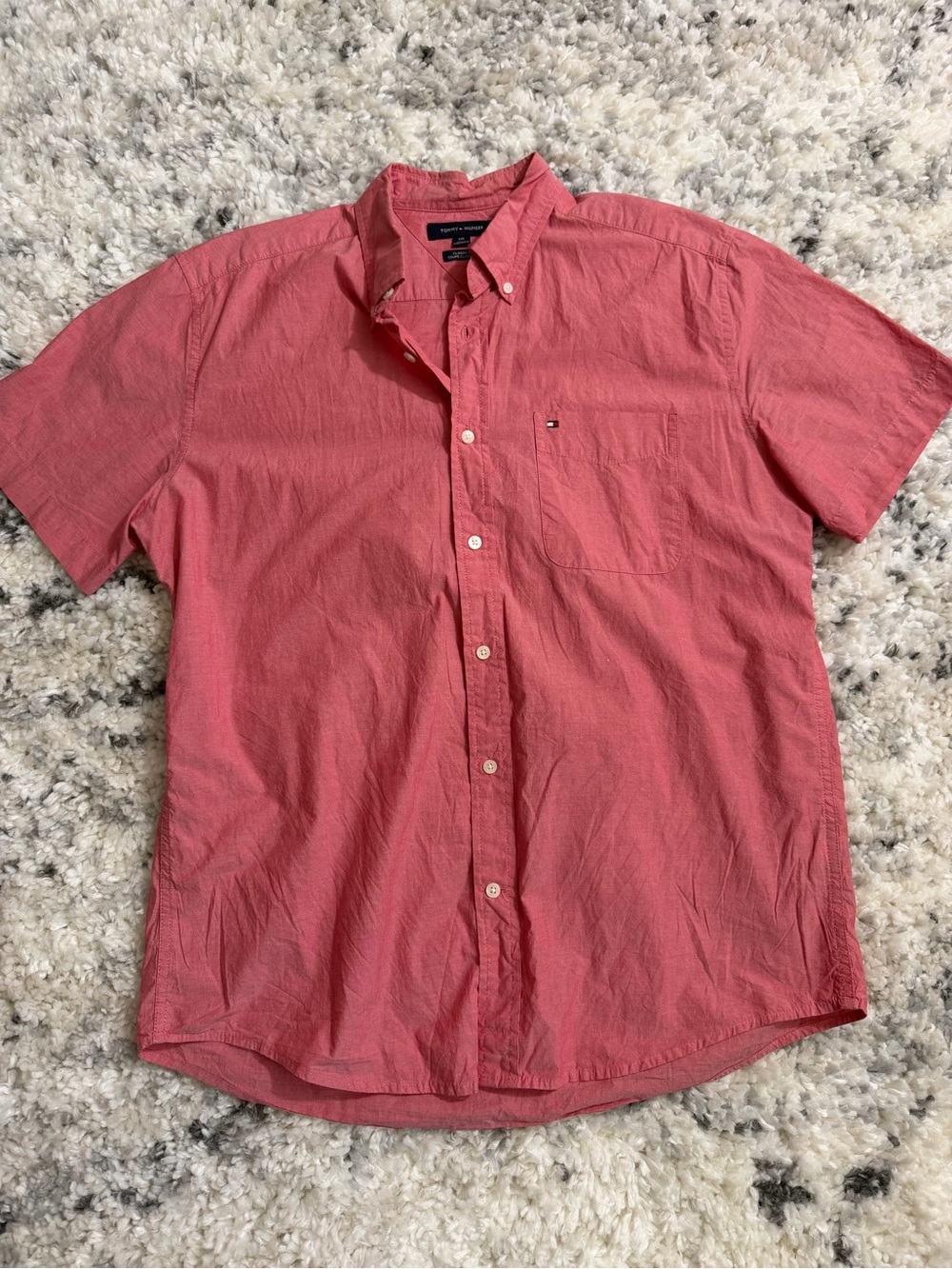 Tommy Hilfiger Men’s Classic Fit Short-Sleeve Button-Down Shirt - Coral
